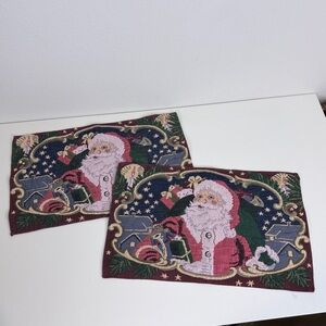 2 Vintage Santa Claus Christmas Tapestry Placemats
